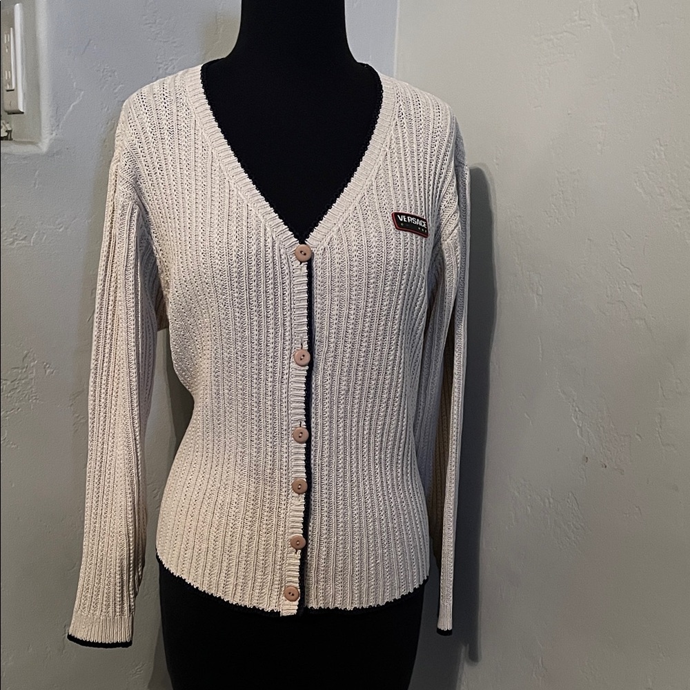 Versace Cream Button-Up Cardigan